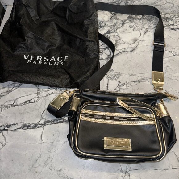 Versace Parfumes Black Gold Detachable Crossbody Zip Bag Dust Cover - Picture 1 of 4